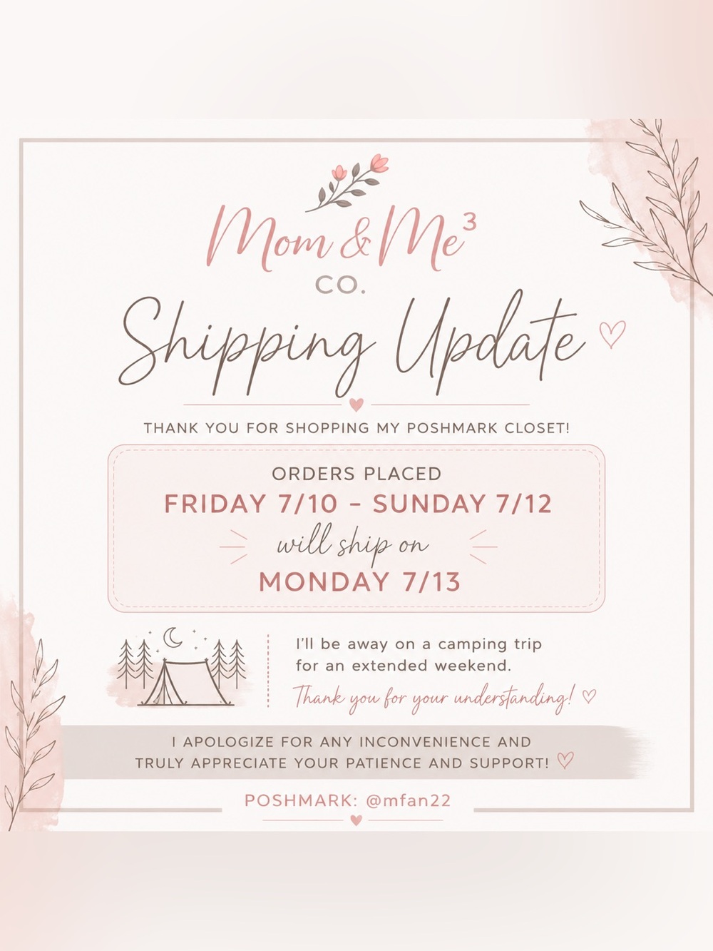 Shipping Update Effective Thursday July 9, 2026 After 4:30pm EST